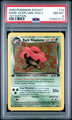 2000 POKEMON ROCKET 1ST ED #13 DARK VILEPLUME-HOLO PSA 8 - Image 1