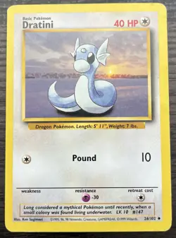 Dratini 026/102 Pokemon TCG WOTC Base Set Uncommon Heavily Played HP - Image 1