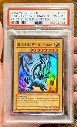 2004 Yu-Gi-Oh! BLUE-EYES WHITE DRAGON 1st Edition SKE-001 Super Rare PSA 8 NM-MT - Image 1