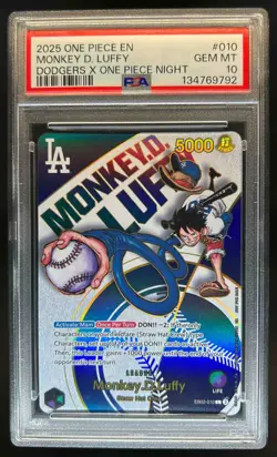 2025 One Piece Anime 25th Monkey D. Luffy Dodgers X Leader #EB02-010 PSA 10 - Image 1