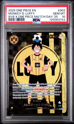 2025 ONE PIECE PROMOS BVB X ONE PIECE MATCH DAY 2025 #003 MONKEY D. LUFFY PSA 10 - Image 1