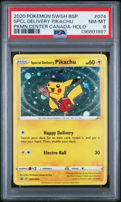 2020 POKEMON SWSH BLACK STAR PROMO #074 SPECIAL DELIVERY PIKACHU-HOLO PSA 8 - Image 1