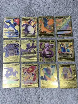 Set of 12 Charizard,Blastoise,Mewtwo&More Gold Foil Fan Art Cards NM! - Image 1