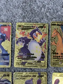 Set of 12 Charizard,Blastoise,Mewtwo&More Gold Foil Fan Art Cards NM! - Image 3