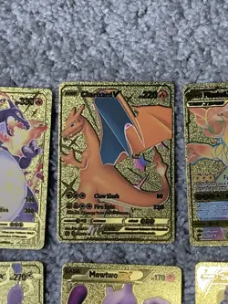 Set of 12 Charizard,Blastoise,Mewtwo&More Gold Foil Fan Art Cards NM! - Image 4