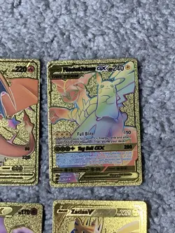 Set of 12 Charizard,Blastoise,Mewtwo&More Gold Foil Fan Art Cards NM! - Image 5