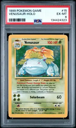 134424323 Venusaur 1999 Pokemon Unlimited #15 Rare Holo PSA 6 - Image 1