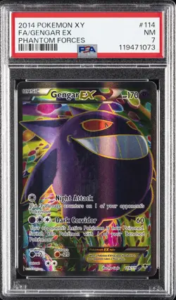2014 POKEMON XY PHANTOM FORCES #114 FULL ART/GENGAR EX PSA 7 - Image 1