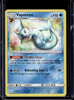 2019 Pokemon Sun & Moon Cosmic Eclipse Vaporeon Reverse Holo #42/236 - Image 1