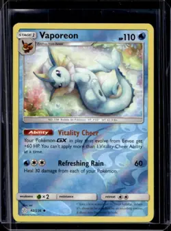 2019 Pokemon Sun & Moon Cosmic Eclipse Vaporeon Reverse Holo #42/236 - Image 1