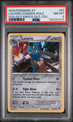 2016 POKEMON XY FATES COLLIDE COSMOS-2017 KNOCK OUT COLL #63 LUCARIO-HOLO PSA 8 - Image 1