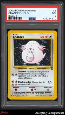 2000 Pokemon Base 2 Unlimited #3 Chansey HOLO PSA 7 NM - Image 1