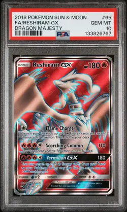 2018 POKEMON SUN & MOON DRAGON MAJESTY #65 FULL ART/RESHIRAM GX PSA 10 - Image 1