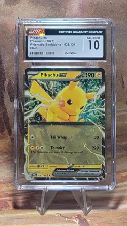 Pokemon Pikachu ex 028/131 2025 Prismatic Evolutions Holo CGC 10 Gem Mint - Image 1