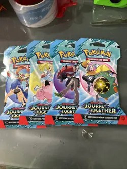 Set Of 4 Pokemon Journey Together Scarlet & Violet Booster Pack Factory Sleeved - Image 1