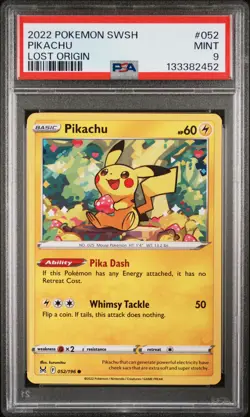 2022 POKEMON SWORD & SHIELD LOST ORIGIN #052 PIKACHU PSA 9 - Image 1