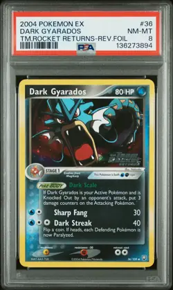 2004 POKEMON EX TEAM ROCKET RETURNS #36 DARK GYARADOS-REVERSE FOIL PSA 8 - Image 1