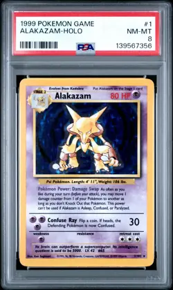 1999 POKEMON BASE SET UNLIMITED #1 ALAKAZAM-HOLO PSA 8 - Image 1