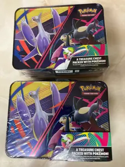 New Sealed 2x Pokemon 2025 fall mega collector chest tin box 6 pack & 3 foil - Image 2