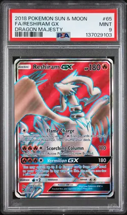 2018 POKEMON SUN & MOON DRAGON MAJESTY #65 FULL ART/RESHIRAM GX PSA 9 - Image 1