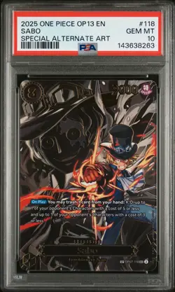 2025 ONE PIECE OP13-CARRYING ON HIS WILL SPECIAL ALTERNATE ART #118 SABO PSA 10 - Image 1
