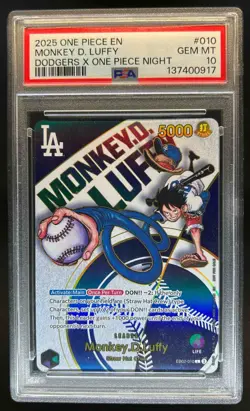 2025 One Piece Anime 25th Monkey D. Luffy Dodgers X Leader #EB02-010 PSA 10 - Image 1