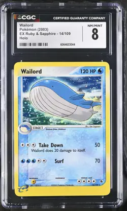 CGC 8 Wailord 2003 EX Ruby & Sapphire 14/109 Holo Pokemon Card - Image 1