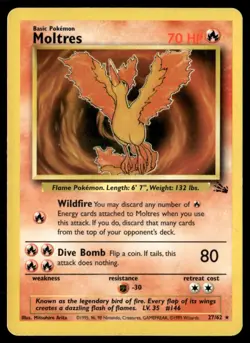 Moltres (27) Rare Unlimited Fossil 27/62 NM Pokemon TCG - Image 1