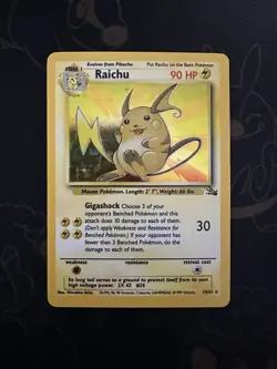 Pokemon TCG Raichu Fossil Holo Card 14/62 Unlimited Holo Rare - Image 1