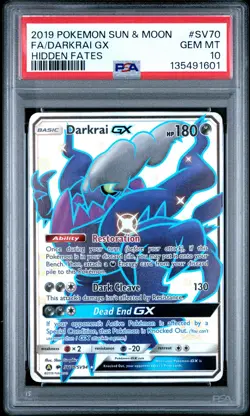 2019 POKEMON SUN & MOON HIDDEN FATES #SV70 FULL ART/DARKRAI GX PSA 10 - Image 1