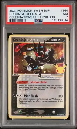 2021 POKEMON SWSH PROMO CELEBRATIONS ETB #144 GRENINJA-GOLD STAR PSA 7 - Image 1