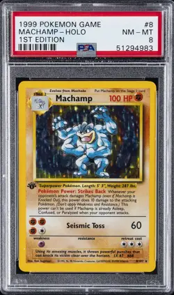 1999 POKEMON BASE SET 1ST EDITION #8 MACHAMP-HOLO PSA 8 - Image 1