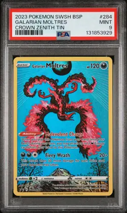 2023 POKEMON SWSH BLACK STAR PROMO CROWN ZENITH TIN #284 GALARIAN MOLTRES PSA 9 - Image 1