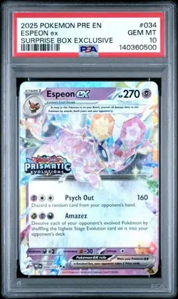 Pokemon Prismatic Evolutions Espeon ex 034/131 Surprise Box Stamped PSA 10 500 - Image 1