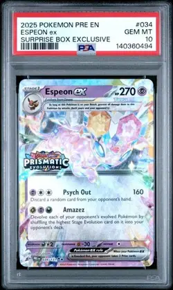 Pokemon Prismatic Evolutions Espeon ex 034/131 Surprise Box Stamped PSA 10 494 - Image 1