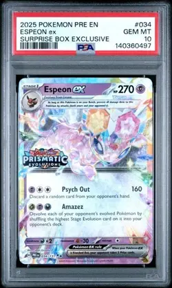 Pokemon Prismatic Evolutions Espeon ex 034/131 Surprise Box Stamped PSA 10 497 - Image 1