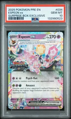 Espeon EX Surprise Box Promo Stamp 034/131 Pokemon Prismatic Evolutions PSA 10 - Image 1