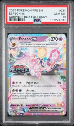 Espeon EX Surprise Box Stamp 034/131 Pokemon Prismatic Evolutions PSA 10 - Image 1