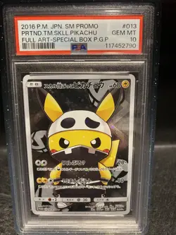 2016 POKEMON JPN SM PROMO #013 FULL ART/PRETEND TEAM SKULL PIKACHU PSA 10 - Image 1