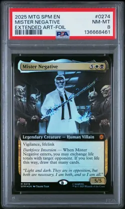 2025 MTG MARVEL'S SPIDER-MAN EXTENDED ART-FOIL #0274 MISTER NEGATIVE PSA 8 - Image 1