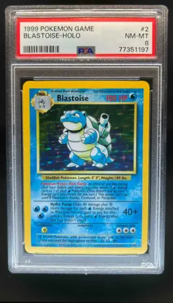1999 Pokemon Unlimited Blastoise Rare Holo #2/102 PSA 8 - Image 1