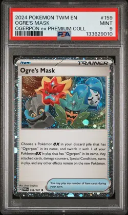 2024 POKEMON TWILIGHT MASQUERADE OGERPON EX PREMIUM COLLECTION OGRE'S MASK PSA 9 - Image 1
