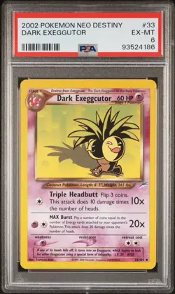 Pokemon TCG PSA 6 Dark Exeggutor 33/105 Neo Destiny WOTC Vintage Non Holo Ex-MT - Image 1