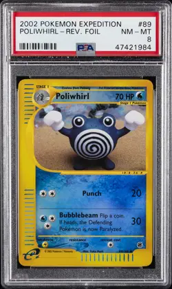 2002 POKEMON EXPEDITION #89 POLIWHIRL-REVERSE FOIL PSA 8 - Image 1
