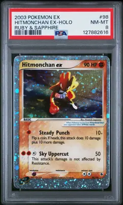 2003 POKEMON EX RUBY & SAPPHIRE #98 HITMONCHAN EX-HOLO PSA 8 - Image 1
