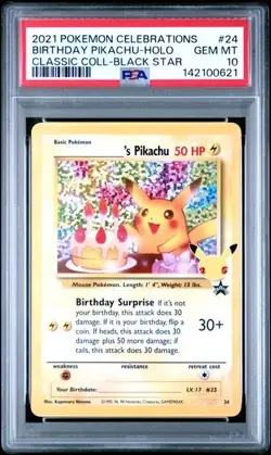 Pokemon TCG Pikachu 24/53 Celebrations Classic Collection PSA 10 Gem Mint - Image 1