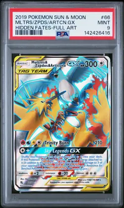 2019 POKEMON SUN & MOON HIDDEN FATES FA/MOLTRES & ZAPDOS & ARTICUNO GX PSA 9 - Image 1