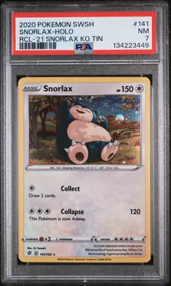 2020 POKEMON SWORD & SHIELD REBEL CLASH #141 SNORLAX-HOLO PSA 7 - Image 1