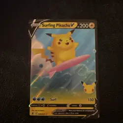 Pokemon TCG Surfing Pikachu v Celebrations Holo Ultra Rare Card 008/025 - Image 1