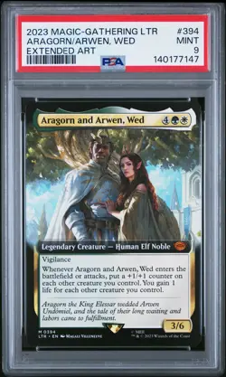 2023 MAGIC: THE GATHERING LOTR EXTENDED ART #394 ARAGORN AND ARWEN, WED PSA 9 - Image 1